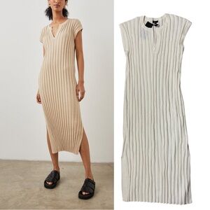 NEW RAILS Ribbed Knit Midi Dress Size L Cotton Minimalist